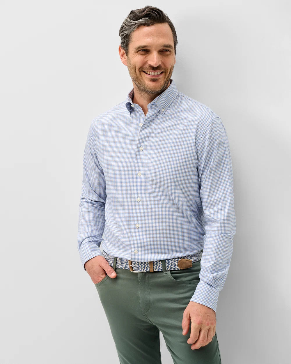 Johnnie-O Everyday Performance Button Up Shirt - Koby Mini Pane: Navy