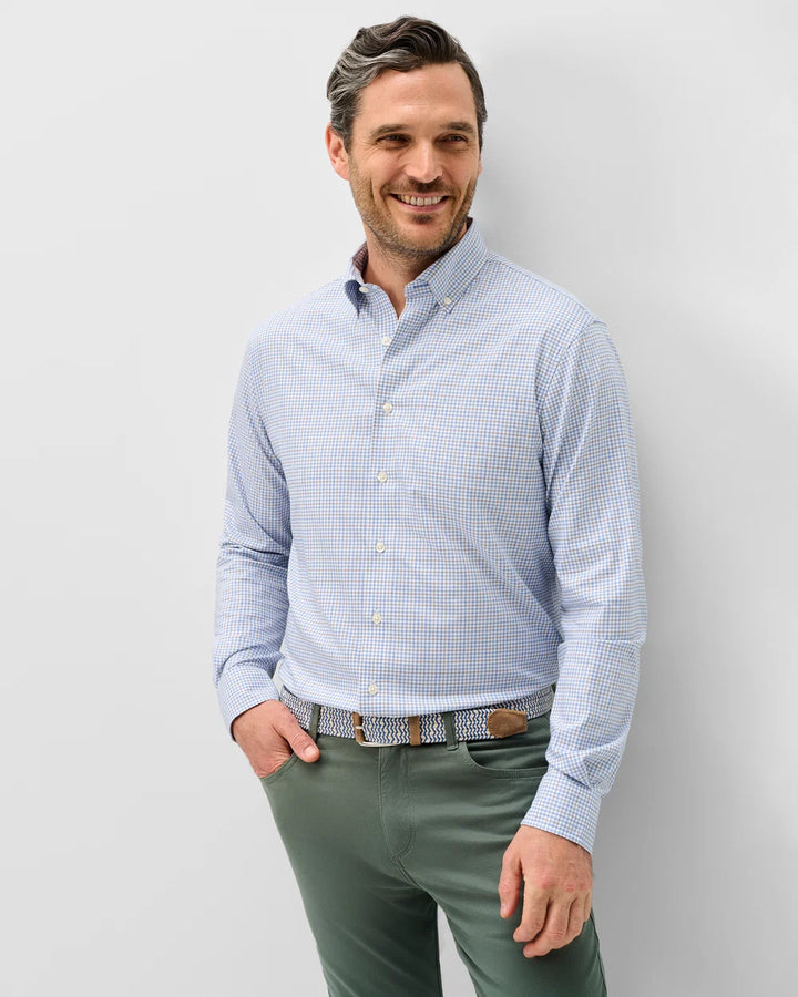 Johnnie-O Everyday Performance Button Up Shirt - Koby Mini Pane: Navy