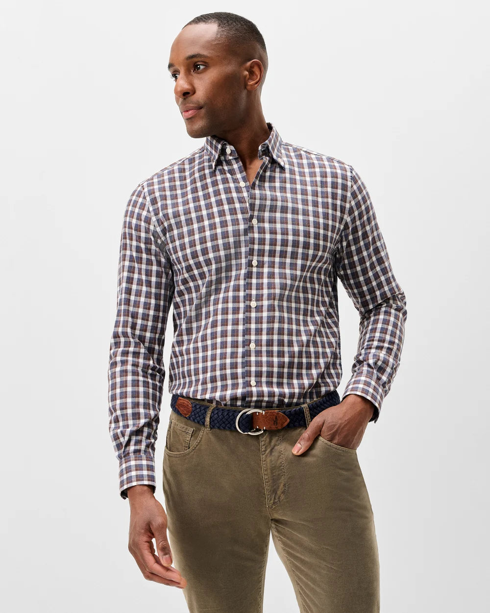 Johnnie-O Natural Performance Button Down Shirt: Oak Bluffs Plaid:Lake