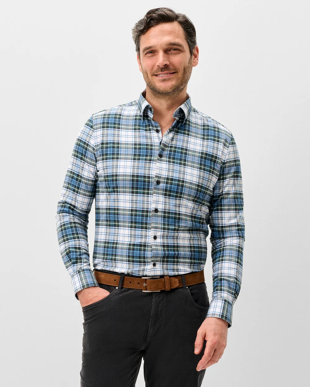 Johnnie-O Performance Flannel Button Down Shirt - Chimney Rock Tartan: Sailor