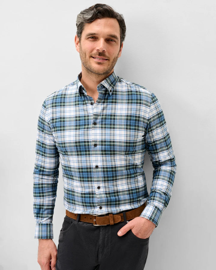 Johnnie-O Performance Flannel Button Down Shirt - Chimney Rock Tartan: Sailor