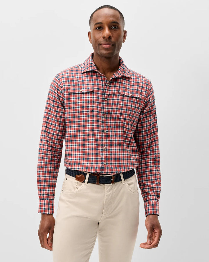 Johnnie-O Snap Button Down Check: Malibu Red