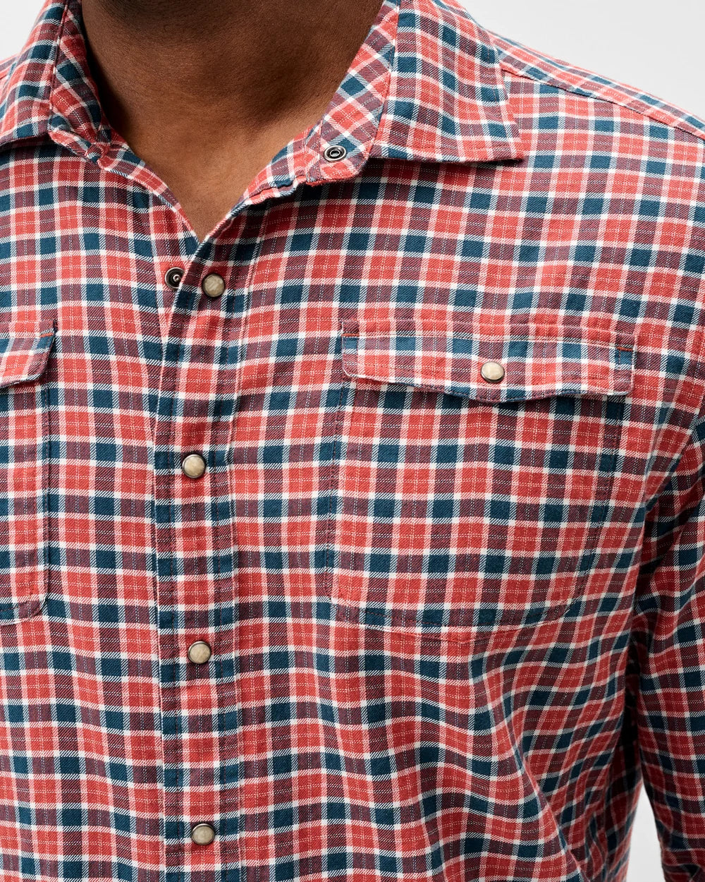 Johnnie-O Snap Button Down Check: Malibu Red