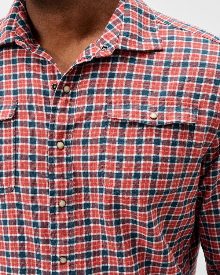 Johnnie-O Snap Button Down Check: Malibu Red