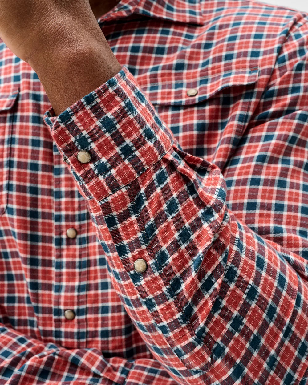Johnnie-O Snap Button Down Check: Malibu Red