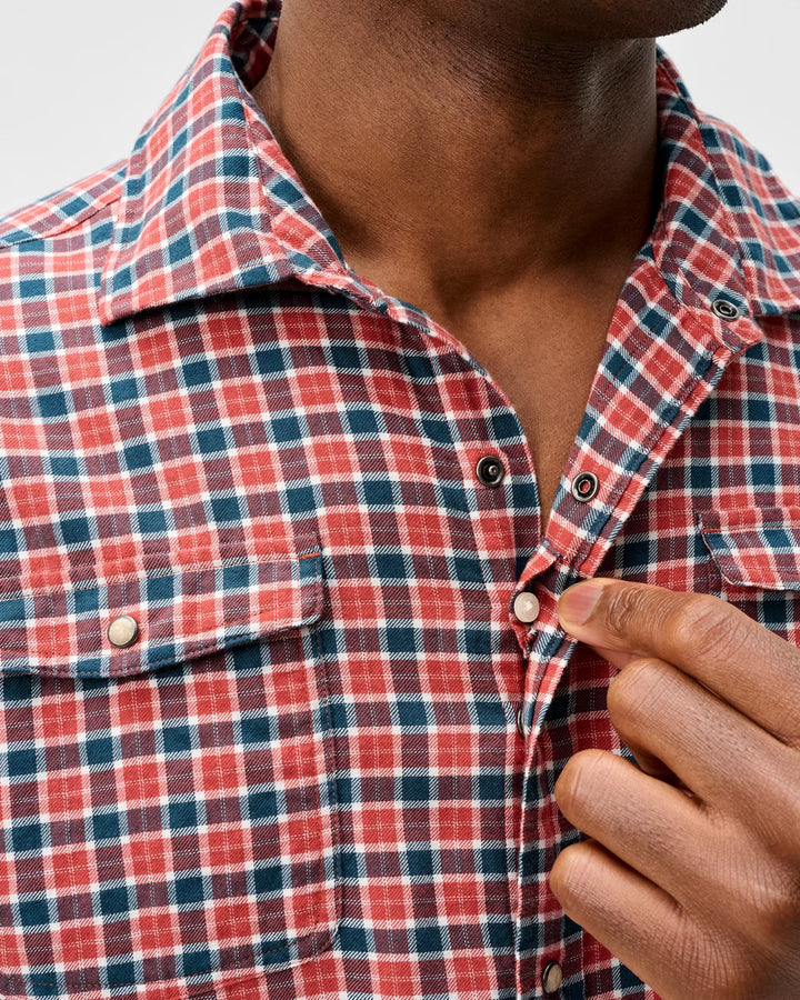 Johnnie-O Snap Button Down Check: Malibu Red