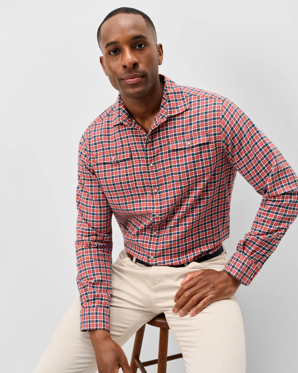 Johnnie-O Snap Button Down Check: Malibu Red