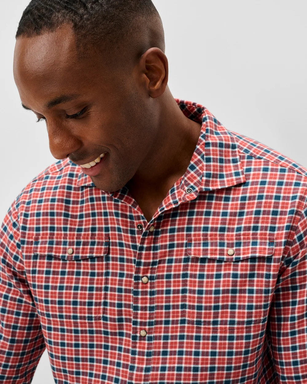 Johnnie-O Snap Button Down Check: Malibu Red