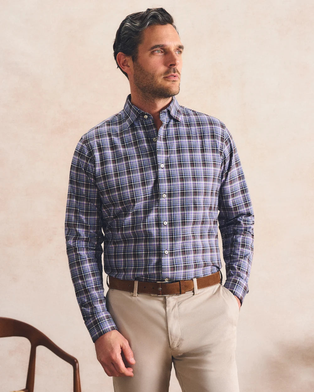 Johnnie-O Top Shelf Cotton Button Down Shirt - Merced Multi Check: Bluestone