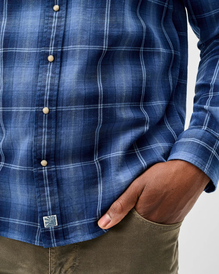 Johnnie-O Snap Button Down: Indigo Plaid