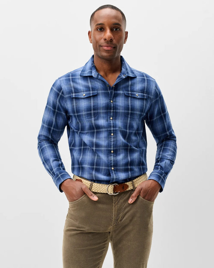 Johnnie-O Snap Button Down: Indigo Plaid