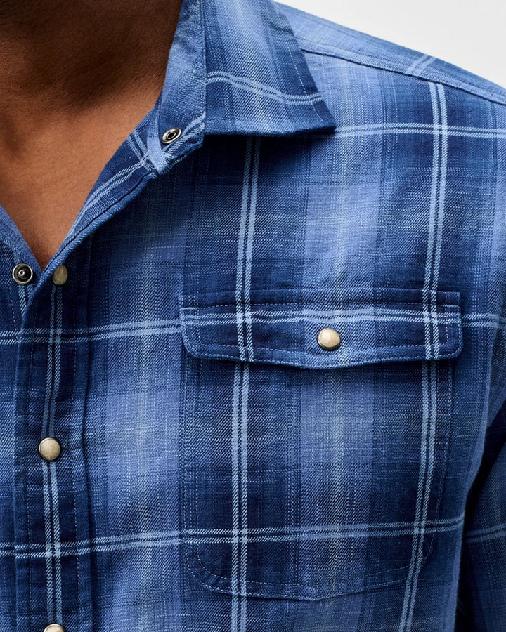 Johnnie-O Snap Button Down: Indigo Plaid
