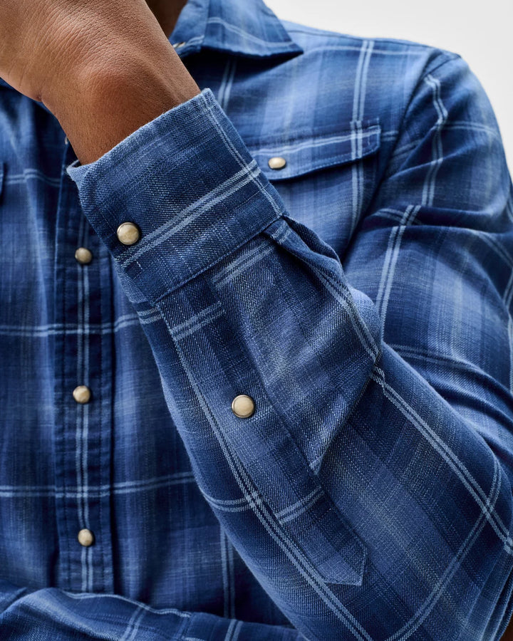 Johnnie-O Snap Button Down: Indigo Plaid