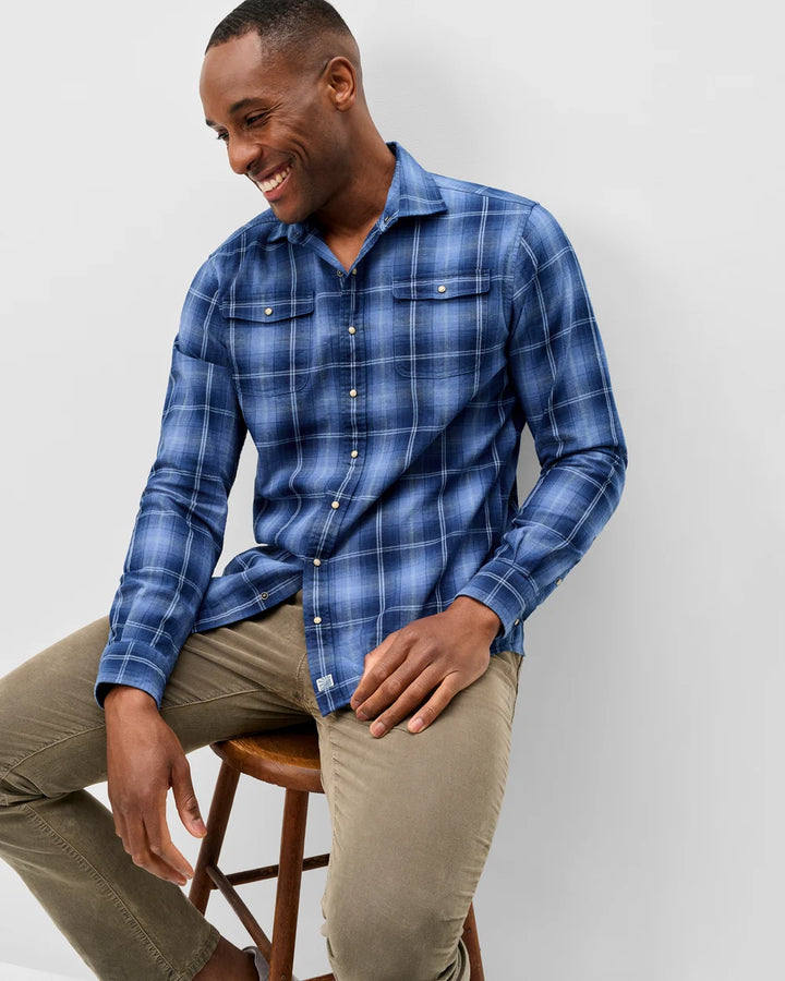 Johnnie-O Snap Button Down: Indigo Plaid