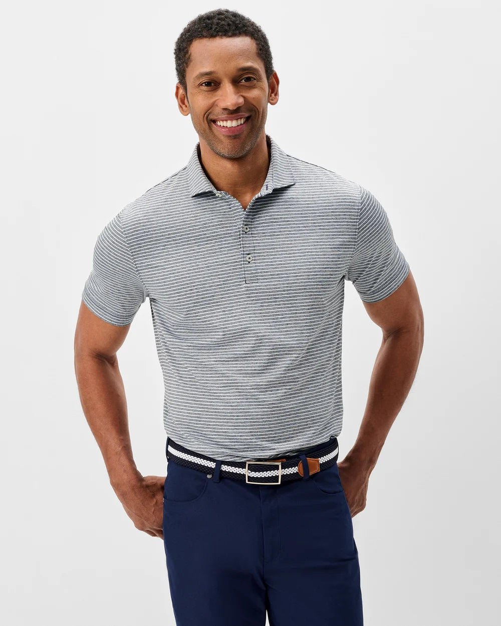 Johnnie-O Performance Jersey Polo - Michael Stripe: Navy Kona