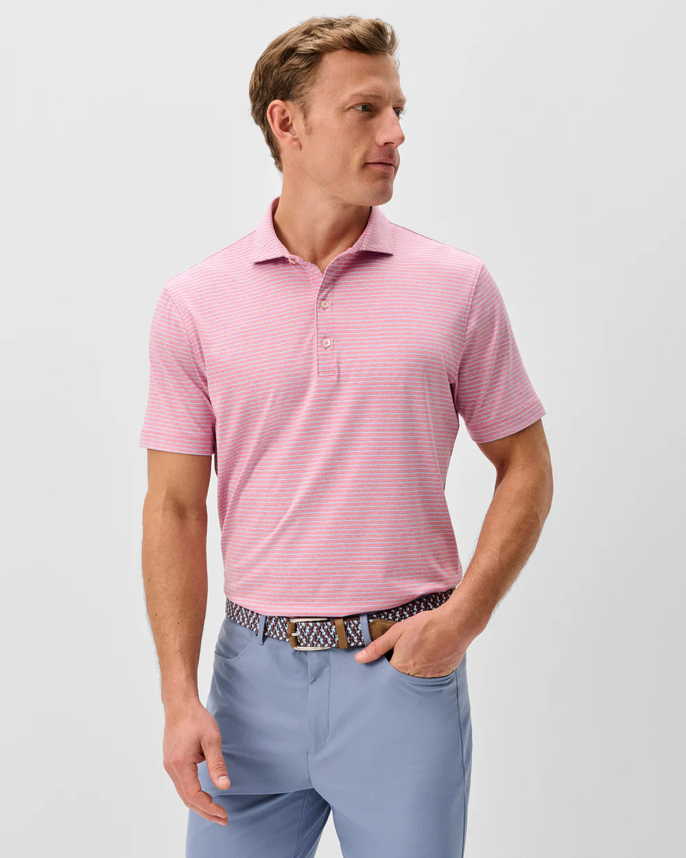 Johnnie-O Performance Jersey Polo - Michael Stripe: Palm Beach