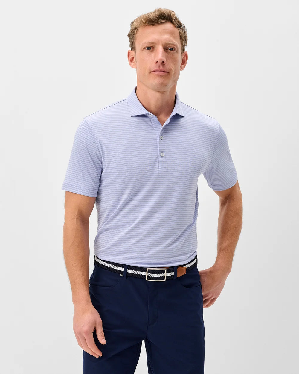 Johnnie-O Performance Jersey Polo - Michael Stripe: Viola