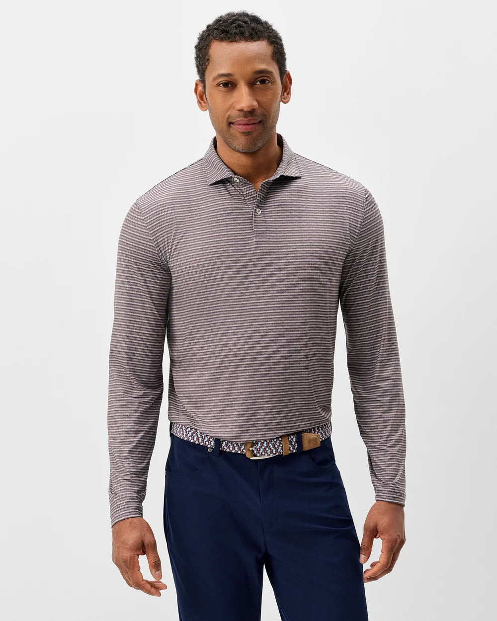 Johnnie-O Performance Featherweight Long Sleeve Polo - Track Stripe: Black