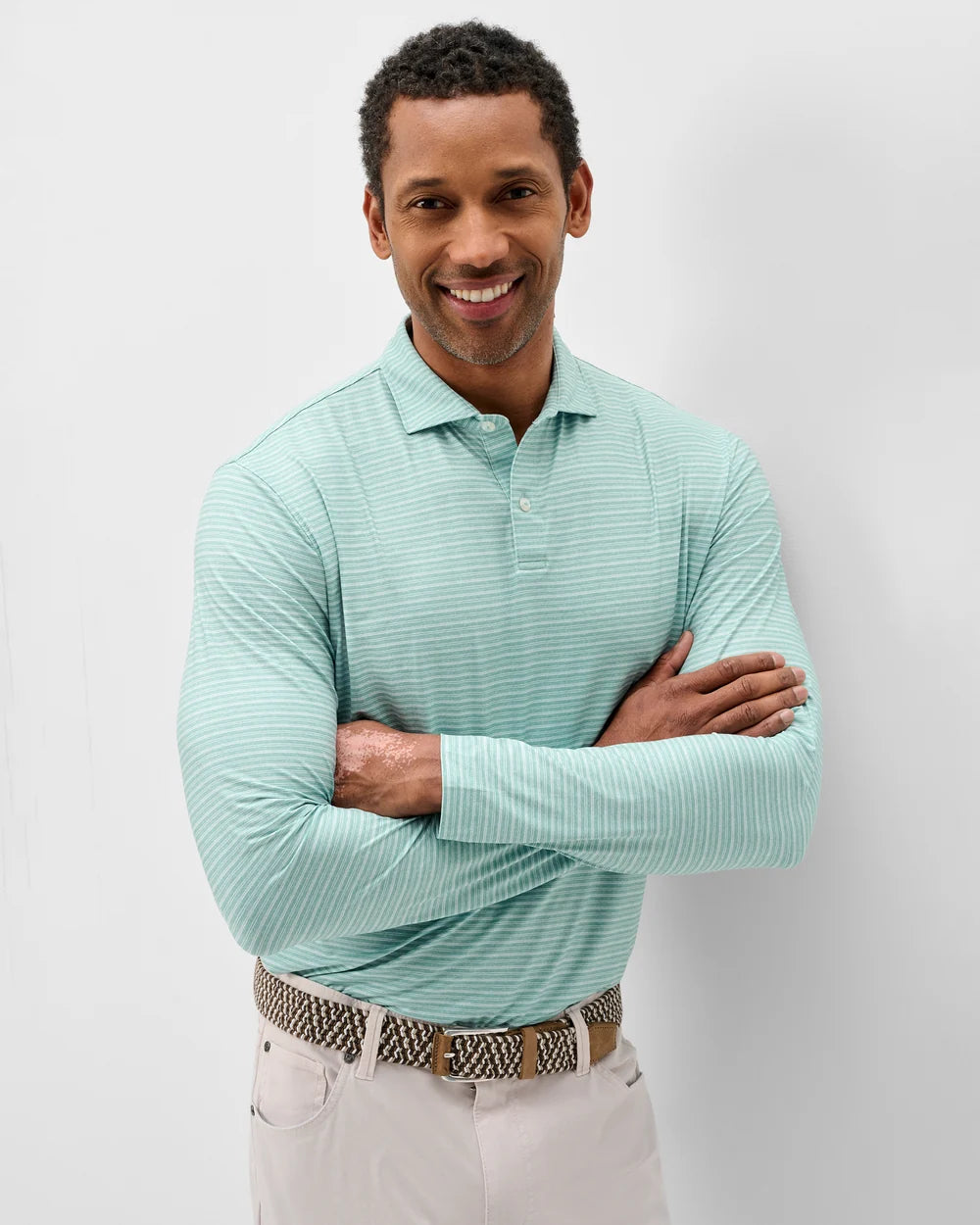 Johnnie-O Performance Featherweight Long Sleeve Polo: Track Stripe: Sublime