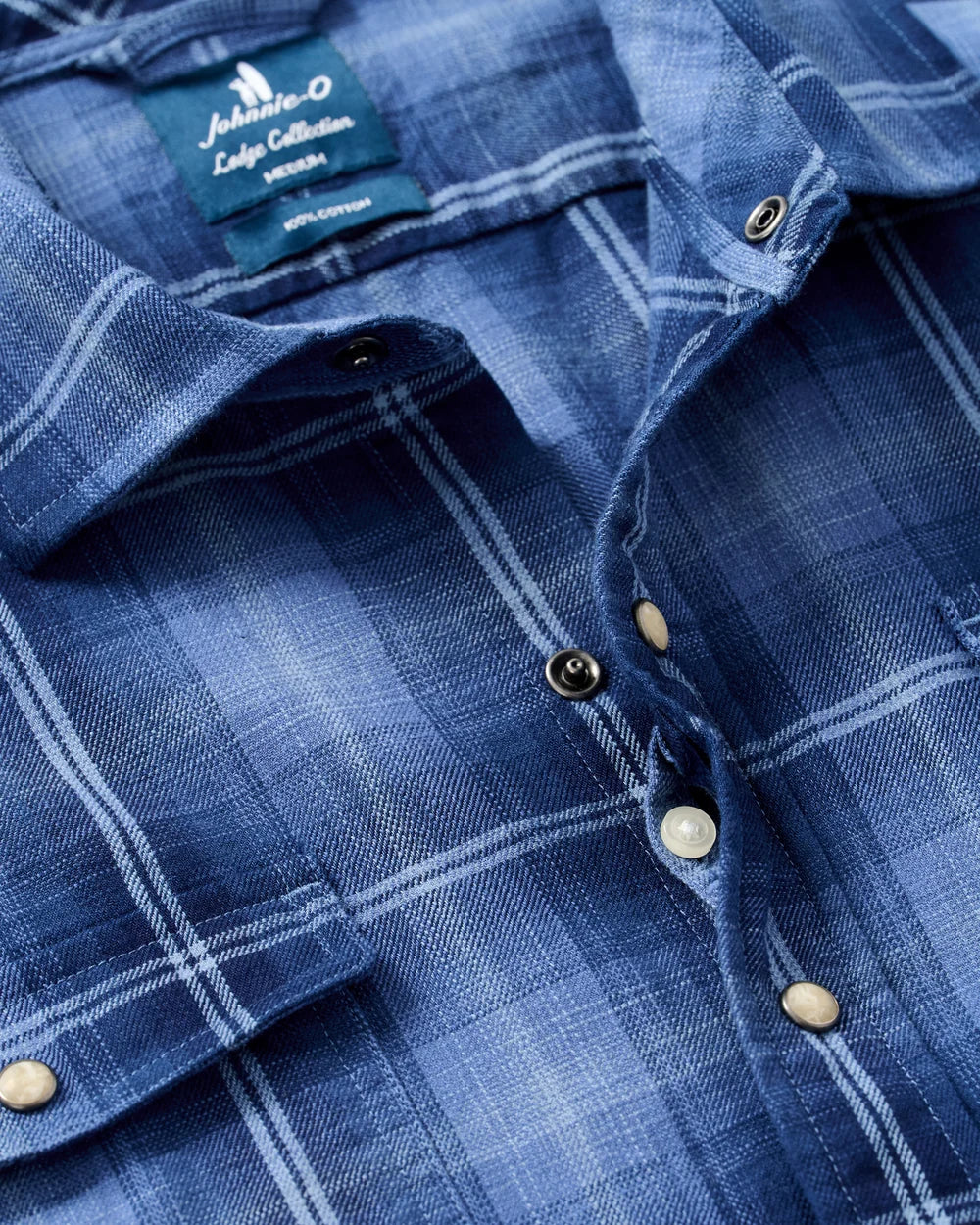 Johnnie-O Snap Button Down: Indigo Plaid