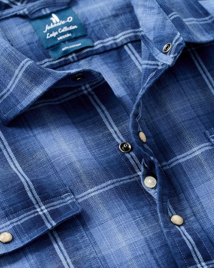 Johnnie-O Snap Button Down: Indigo Plaid