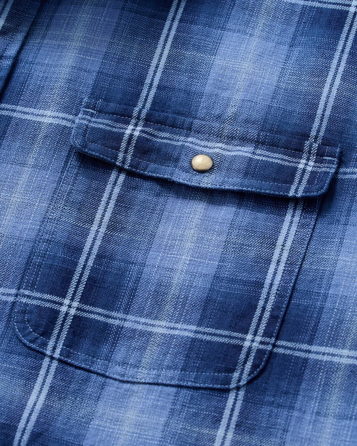 Johnnie-O Snap Button Down: Indigo Plaid