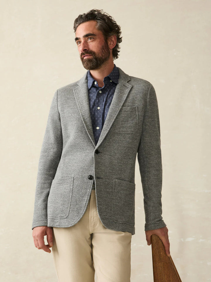 Faherty Inlet Knit Blazer: Medium Grey Melange
