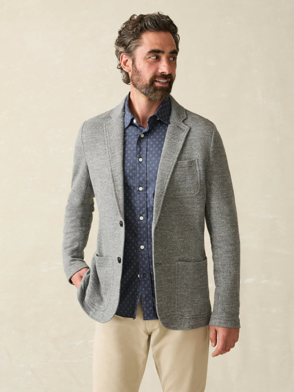 Faherty Inlet Knit Blazer: Medium Grey Melange