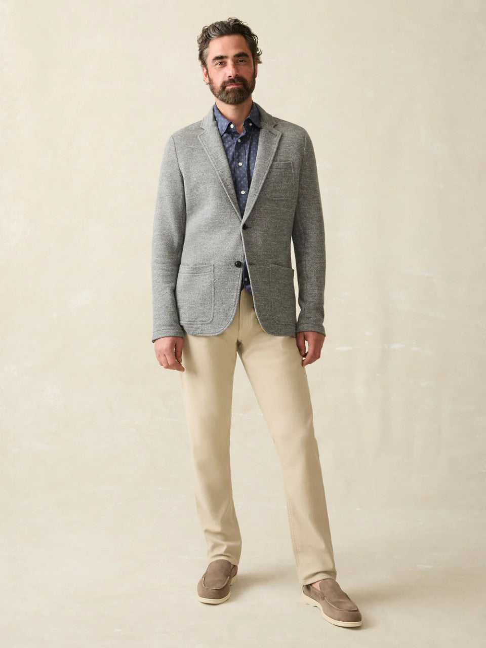 Faherty Inlet Knit Blazer: Medium Grey Melange