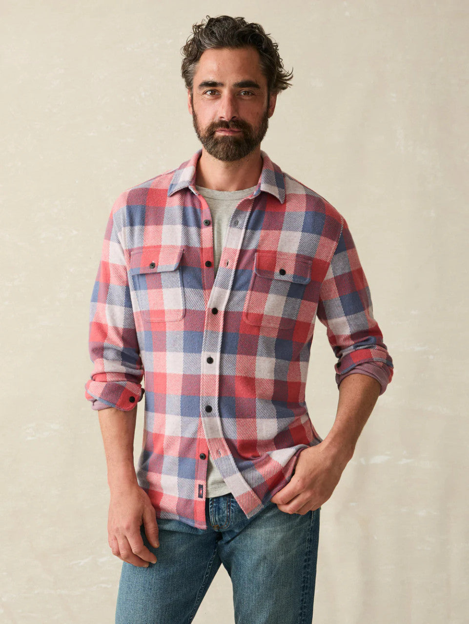Faherty Legend™ Sweater Shirt: Cherry Blue Buffalo