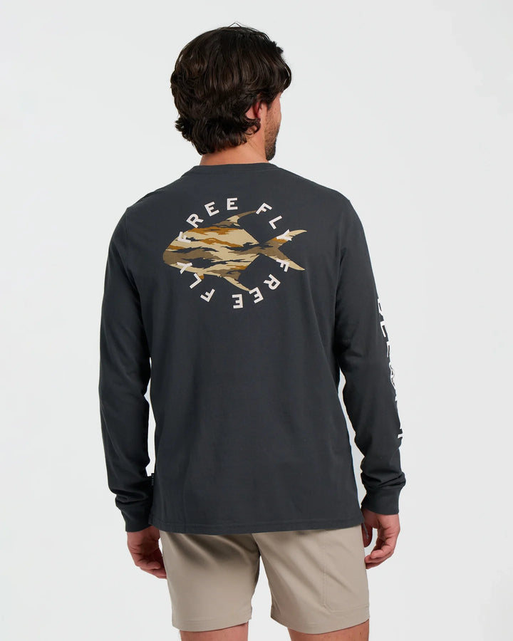 Free Fly Camo Permit Long Sleeve T-Shirt- Black Sand