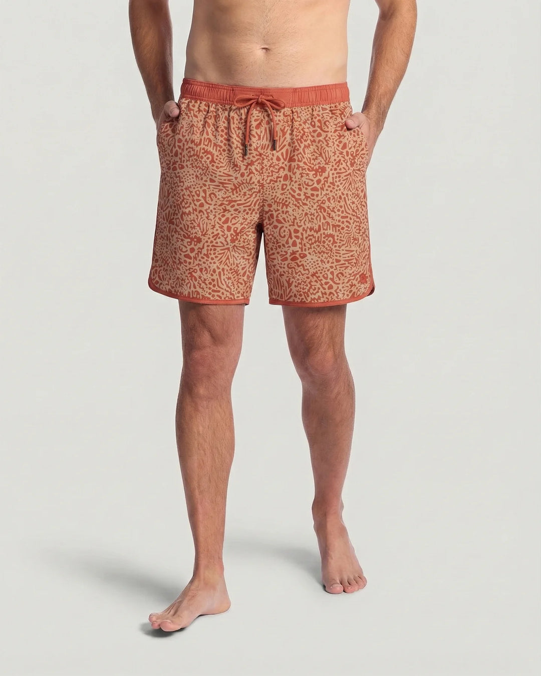 Free Fly Men's Lined Downshore Trunk: Drifter Print Red Clay