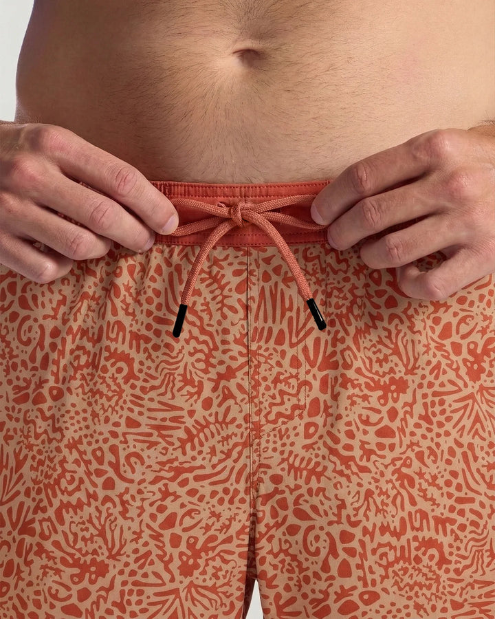 Free Fly Men's Lined Downshore Trunk: Drifter Print Red Clay