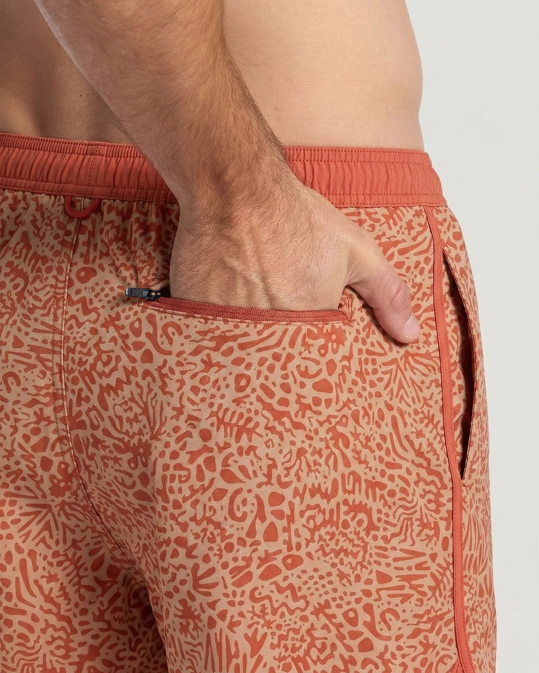 Free Fly Men's Lined Downshore Trunk: Drifter Print Red Clay