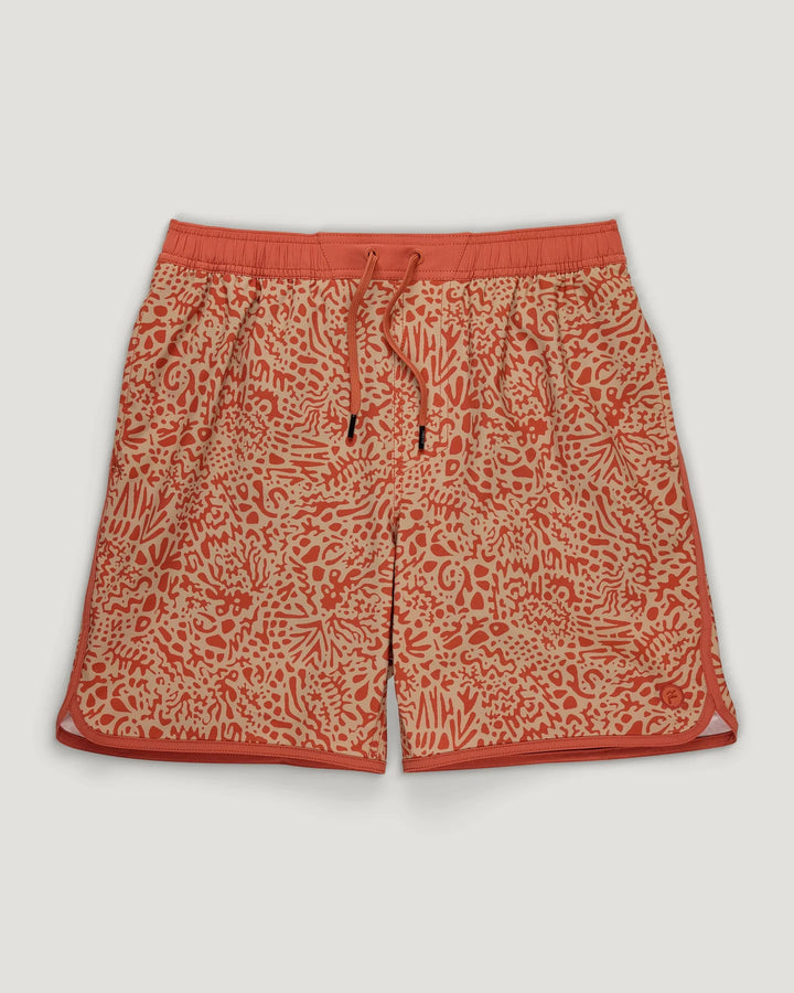 Free Fly Men's Lined Downshore Trunk: Drifter Print Red Clay