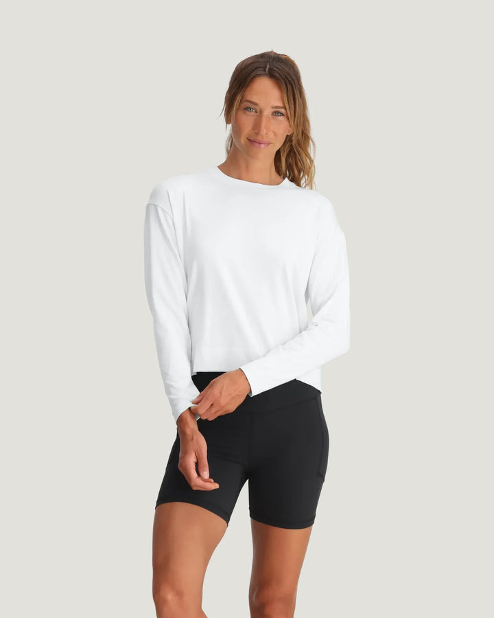 Free Fly Women's Bamboo Shade Crossover Long Sleeve: Bright White