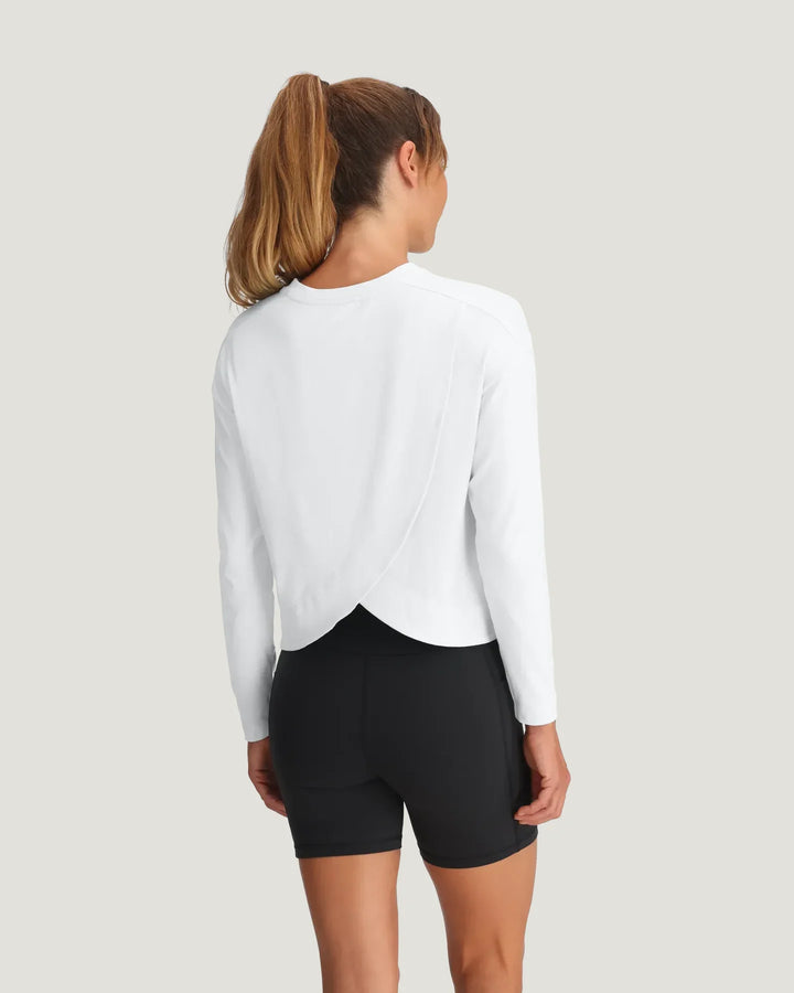 Free Fly Women's Bamboo Shade Crossover Long Sleeve: Bright White