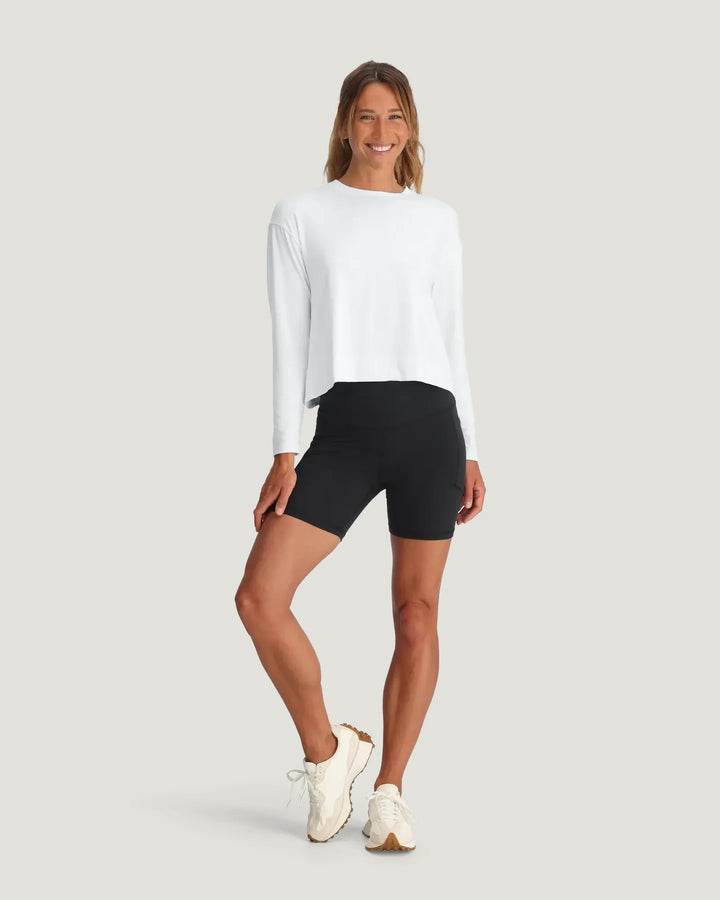 Free Fly Women's Bamboo Shade Crossover Long Sleeve: Bright White