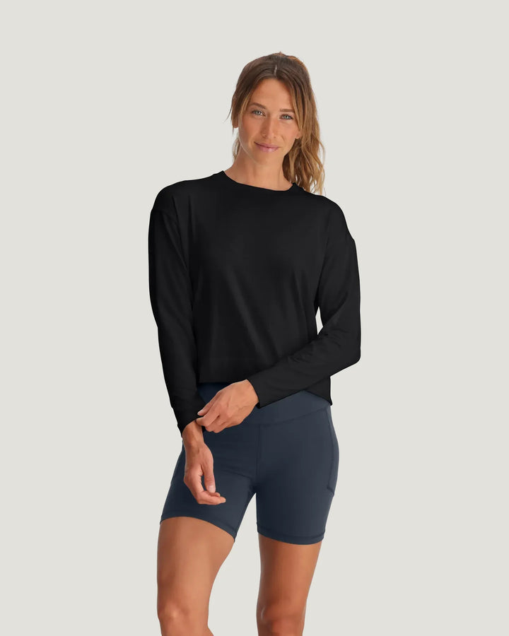 Free Fly Women's Bamboo Shade Crossover Long Sleeve: Black