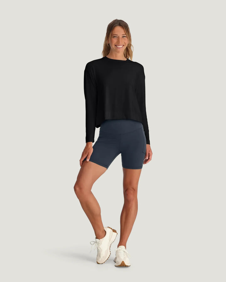 Free Fly Women's Bamboo Shade Crossover Long Sleeve: Black