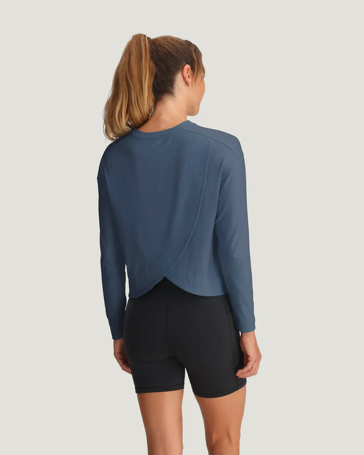 Free Fly Women's Bamboo Shade Crossover Long Sleeve: Pacific Blue