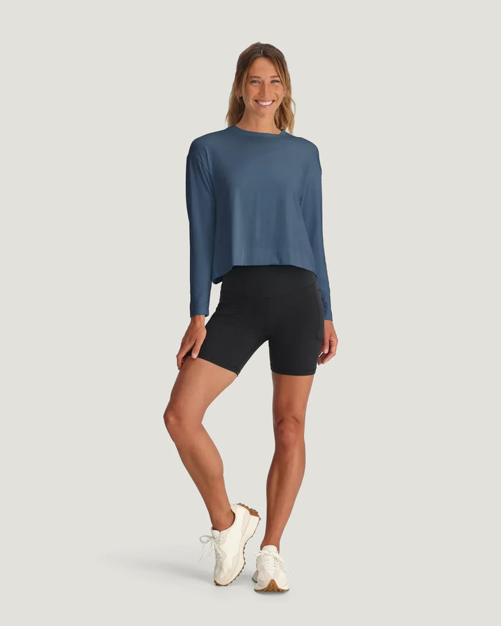 Free Fly Women's Bamboo Shade Crossover Long Sleeve: Pacific Blue