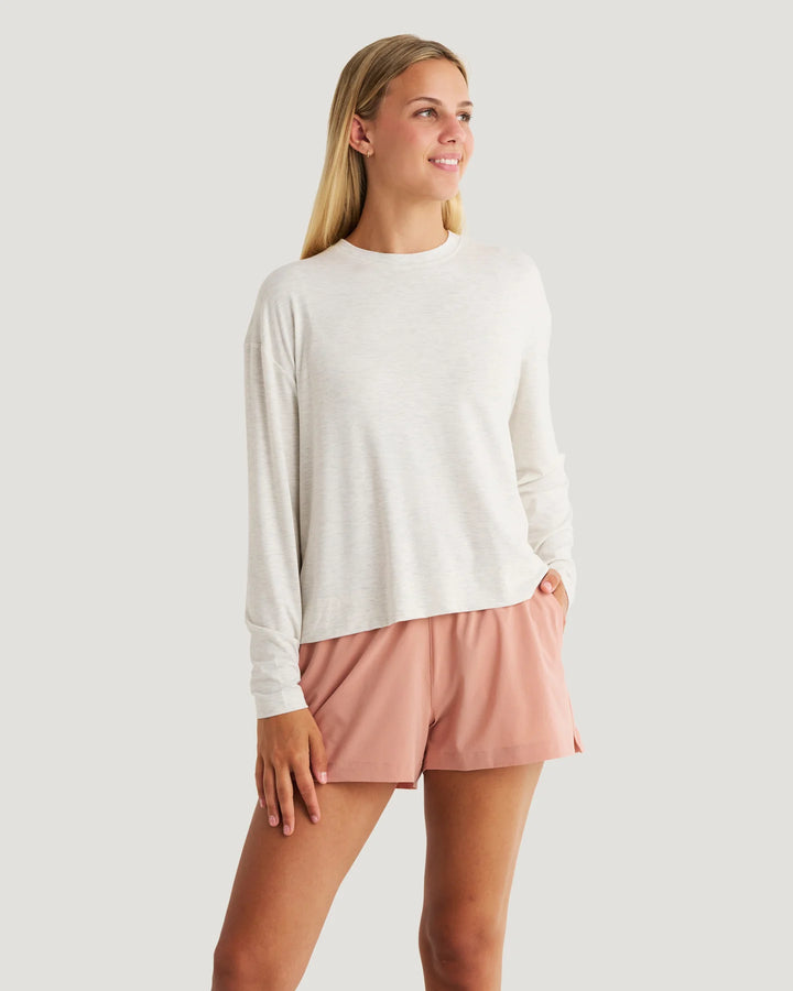 Free Fly Women's Bamboo Shade Crossover Long Sleeve: Off White Heather