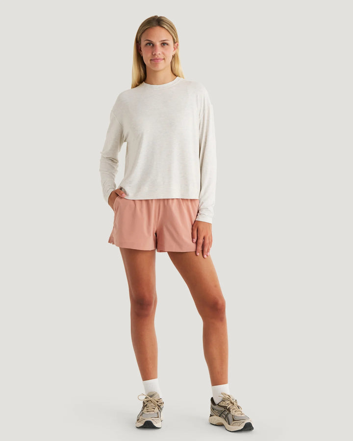 Free Fly Women's Bamboo Shade Crossover Long Sleeve: Off White Heather