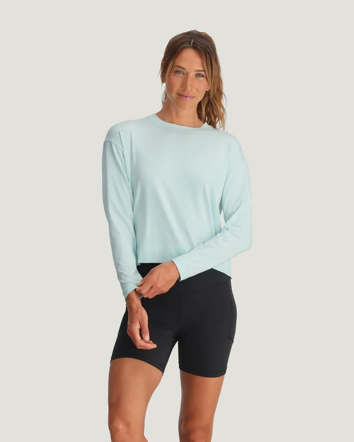 Free Fly Women's Bamboo Shade Crossover Long Sleeve: Tropic Sea