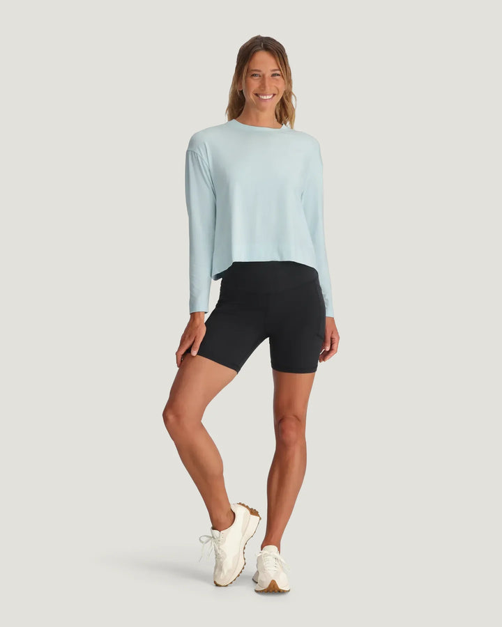 Free Fly Women's Bamboo Shade Crossover Long Sleeve: Tropic Sea