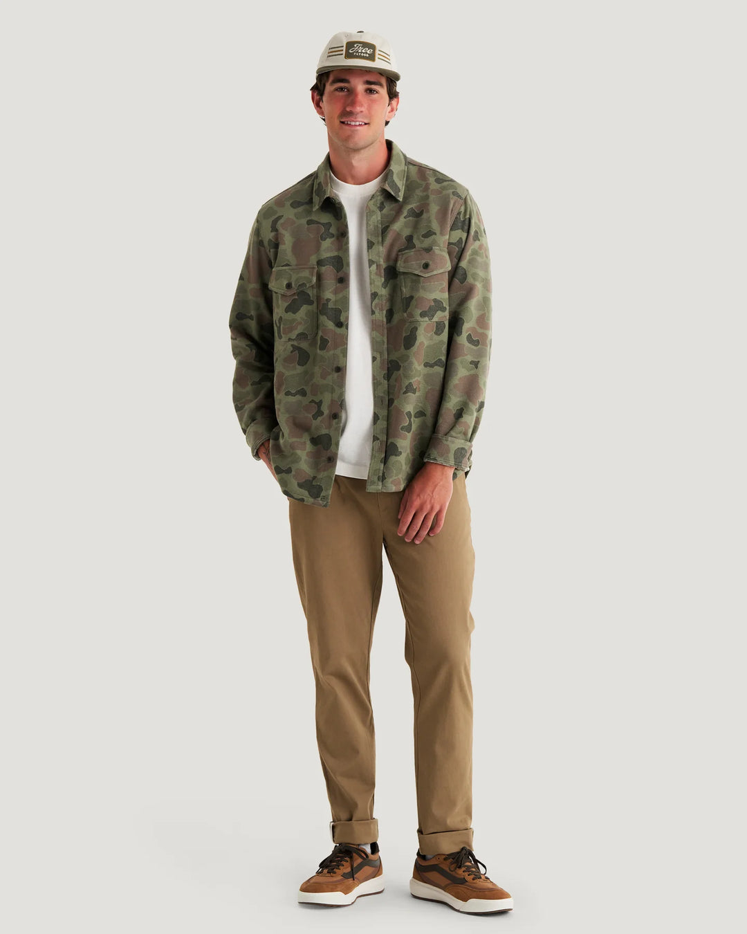 Free Fly Men's Gallatin Overshirt: Vintage Camo Oil Green