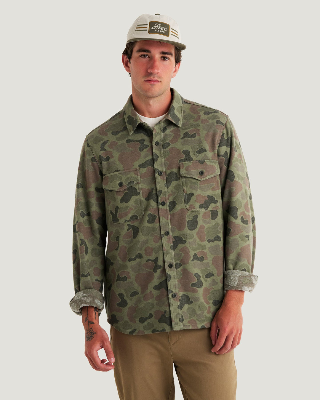 Free Fly Men's Gallatin Overshirt: Vintage Camo Oil Green