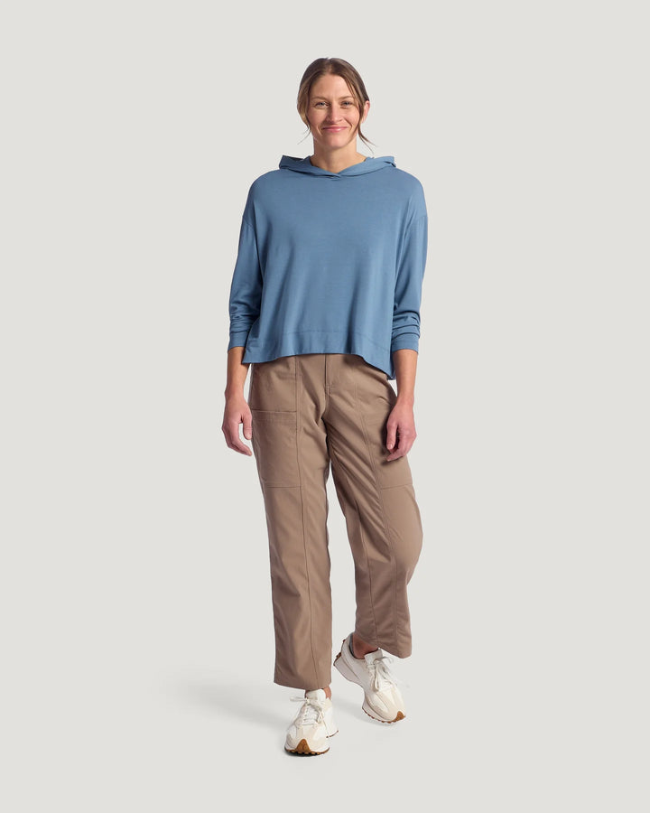 Free Fly Women's Bamboo Shade Crossover Hoodie: Pacific Blue