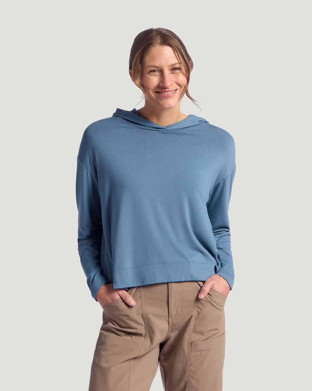 Free Fly Women's Bamboo Shade Crossover Hoodie: Pacific Blue